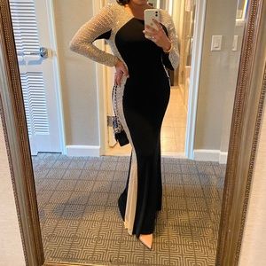 Xscape embellished colorblocked gown